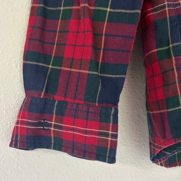 Lauren Ralph Lauren plaid button up ruffle front cotton academia preppy fall M - Picture 5 of 13